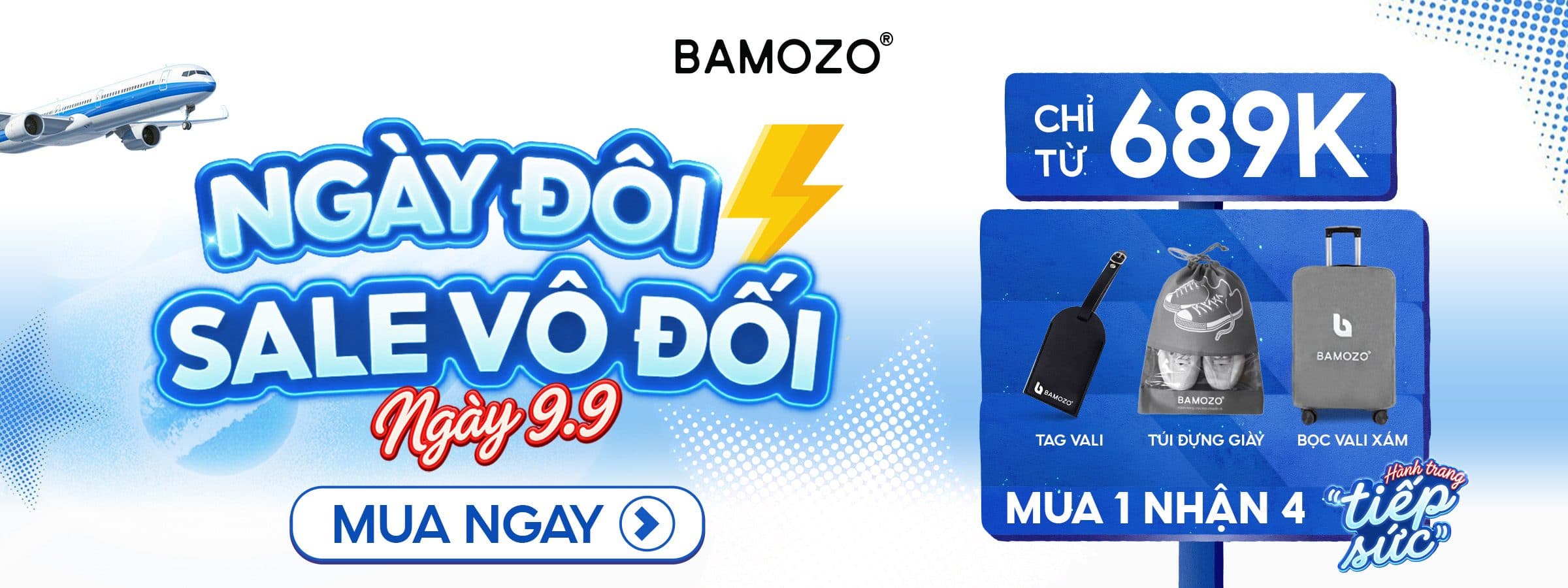 Ngày đôi sale vô đối 9.9: chỉ từ 689K, mua 1 nhận 4 gồm tag vali, túi đựng giày và bọc vali xám